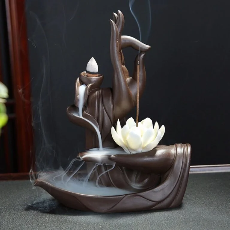 Incensário Mãos de Buda Meditando e Cascata de Fumaça + 10 cones