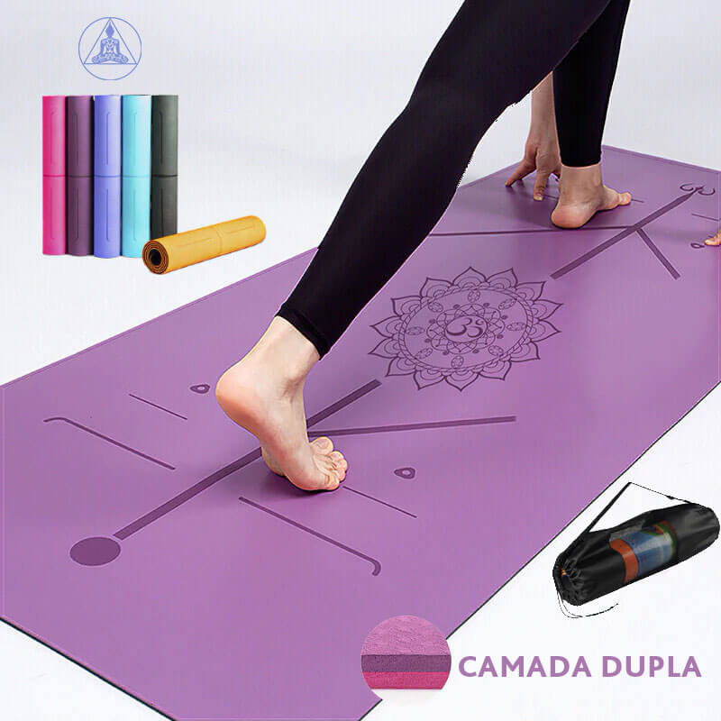 Tapete Yoga Dupla Camada Antiderrapante Linhas de Posição + Porta