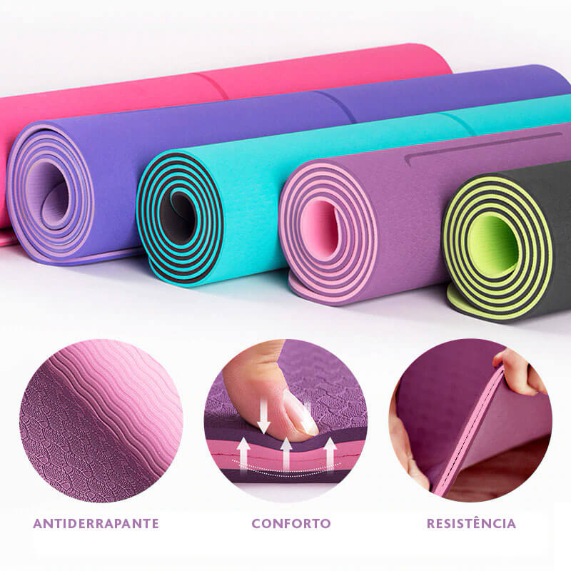 Tapete Yoga Dupla Camada Antiderrapante Linhas de Posição + Porta Mat -  Medita Shop
