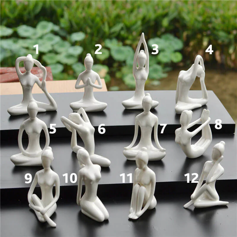 Kit de 3 Estatuetas Poses de Yoga Porcelana Branca