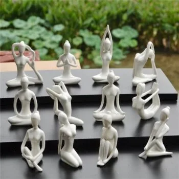 Kit de 3 Estatuetas Poses de Yoga Porcelana Branca
