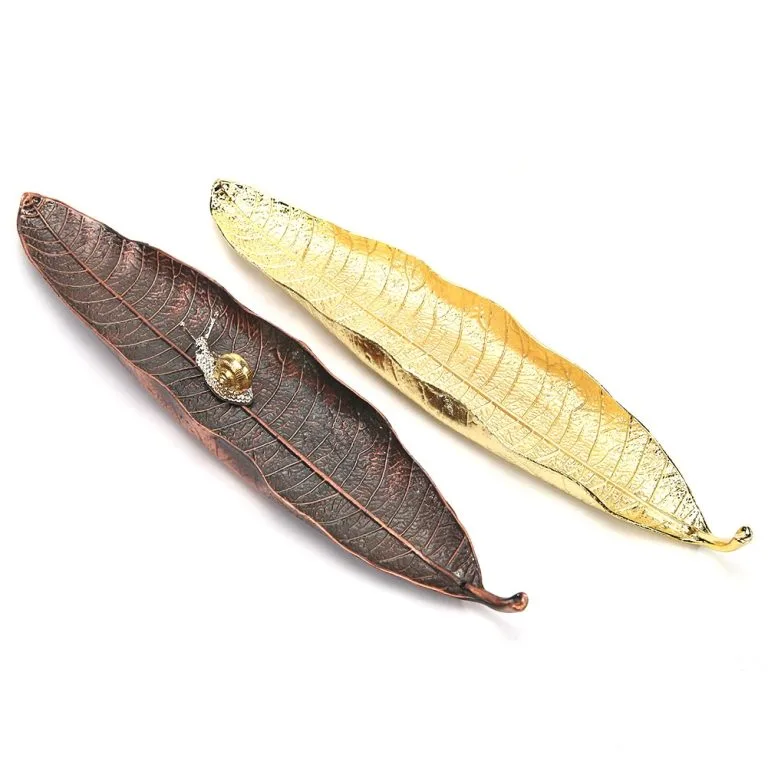 Incensário Folha de Ouro/Bronze Metal