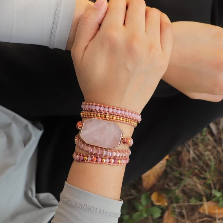 Pulseira Pedra Quartzo Rosa 5 voltas