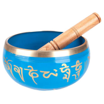 Tigela Tibetana Azul Símbolos Sânscrito