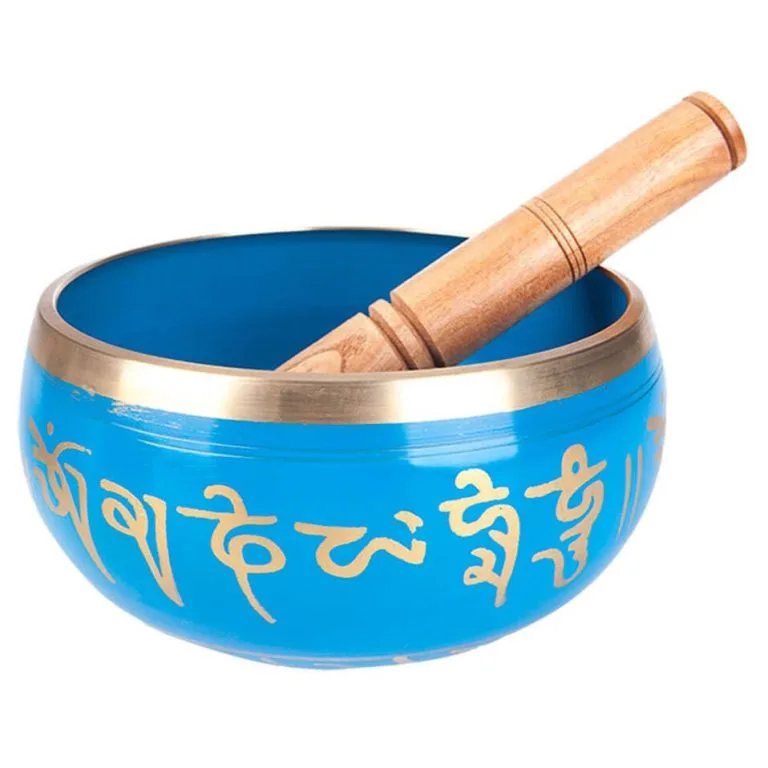Tigela Tibetana Azul Símbolos Sânscrito