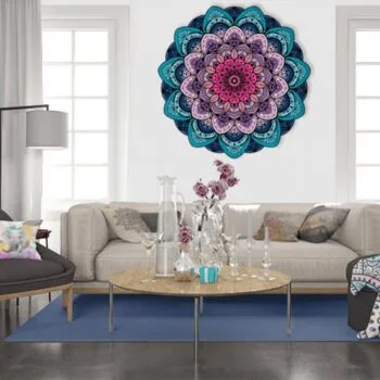 Manta Mandala Aveludada Azul e Rosa