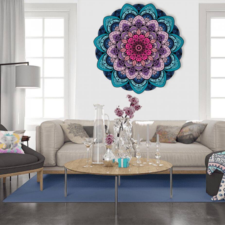 Manta Mandala Aveludada Azul e Rosa