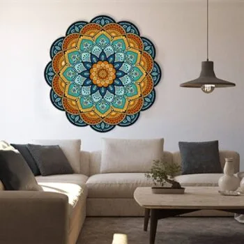 Manta Mandala Aveludada Azul Laranja e Amarelo