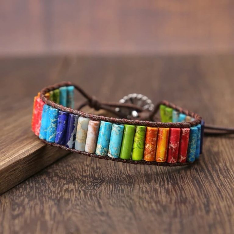Pulseira 7 Chakras Pedras Jaspe Coloridas