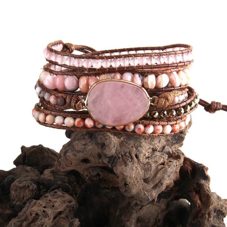 Pulseira 5 Voltas Pedra Quartzo Rosa
