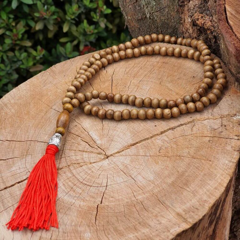 Japamala 108 Contas de Madeira Tassel Vermelho