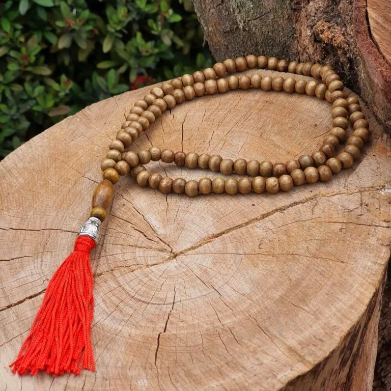 Japamala 108 Contas de Madeira Tassel Vermelho