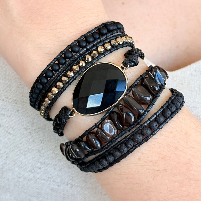 Pulseira Ônix 5 Voltas Boho Chic Pedra Natural