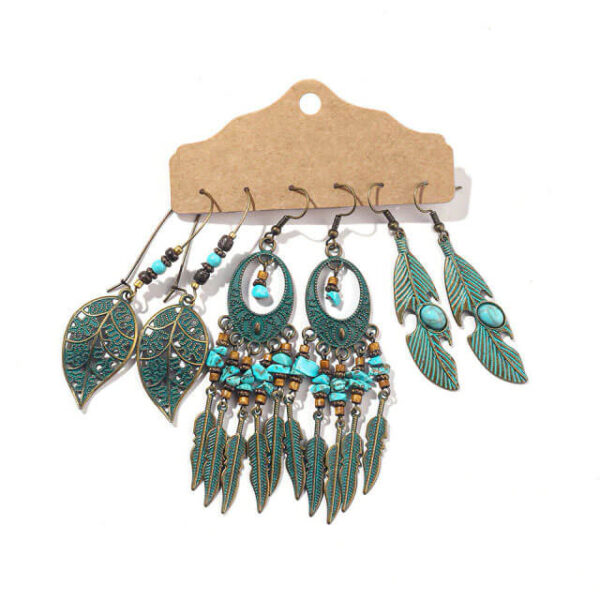 Conjunto 3 Pares de Brincos Vintage Turquesa - Image 2