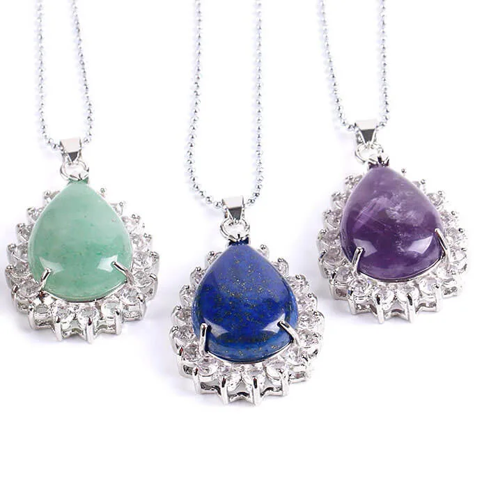 Pingente Gota Pedra Natural e Strass