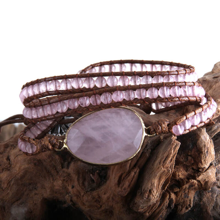 Pulseira Pedra Quartzo Rosa 3 Voltas