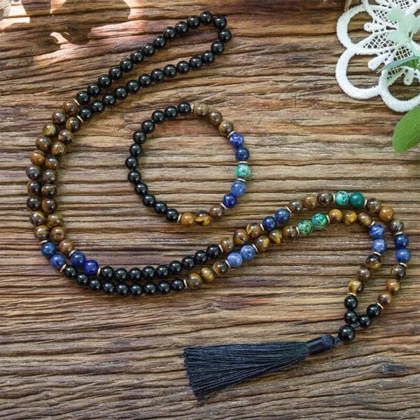 Japamala 108 Contas 4 Pedras Naturais + Pulseira Brinde