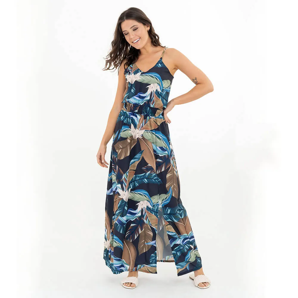 Vestido Longo Estampado Folhagem