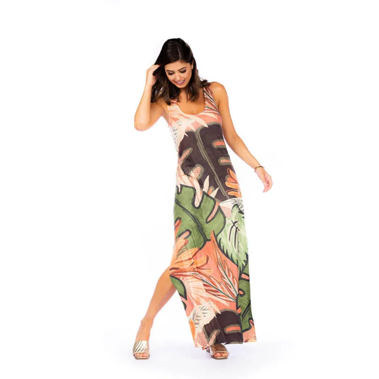 Vestido Longo Estampado Nadador Natureza