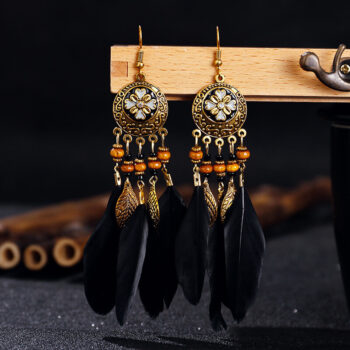 Brinco Dourado Boho Chic Penas