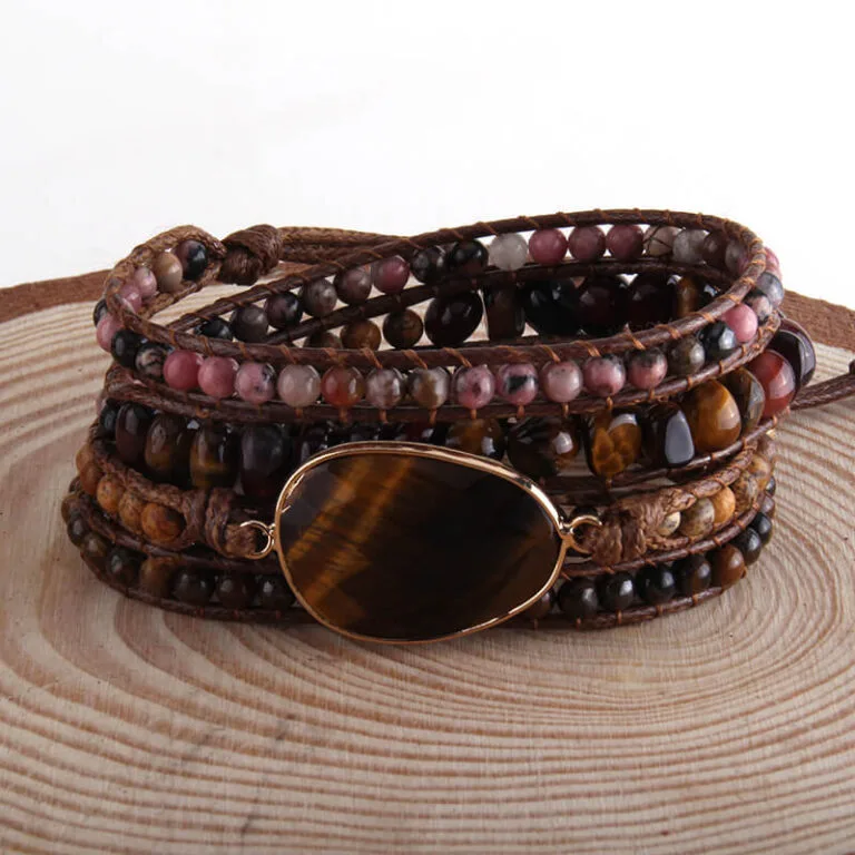Pulseira Pedra Natural Olho de Tigre 5 Voltas