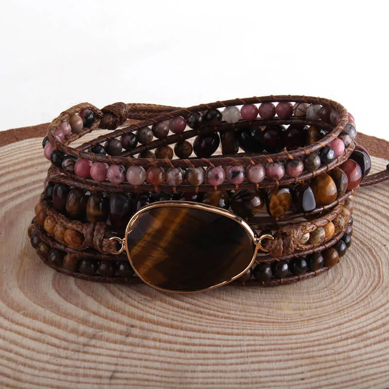 Pulseira Pedra Natural Olho de Tigre 5 Voltas