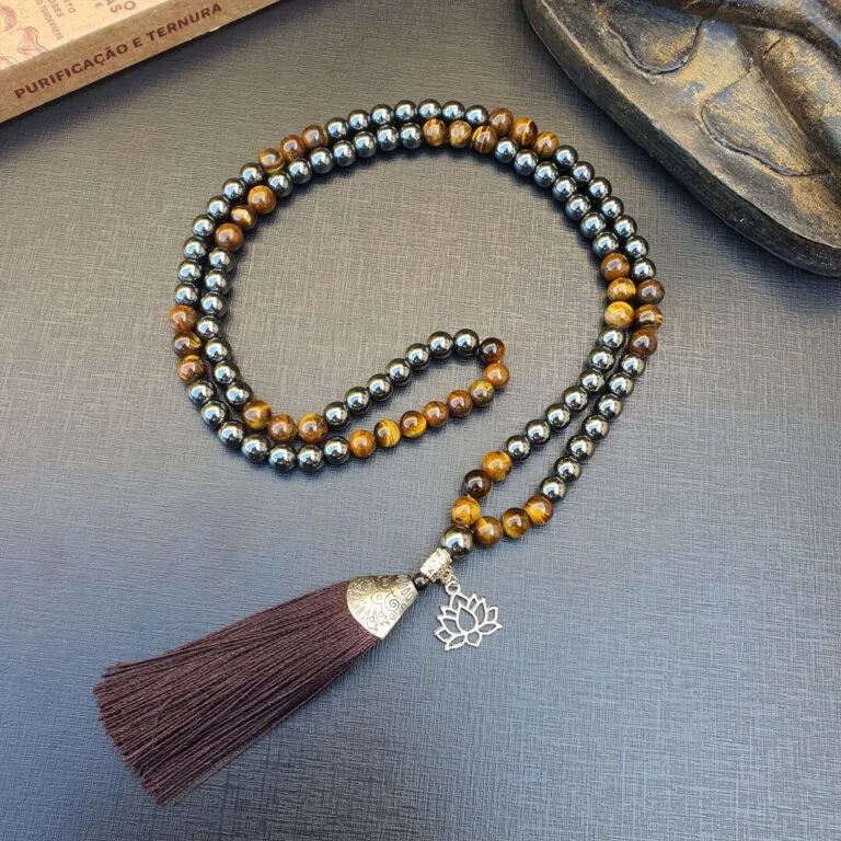 Japamala 108 Contas Hematita e Olho de Tigre