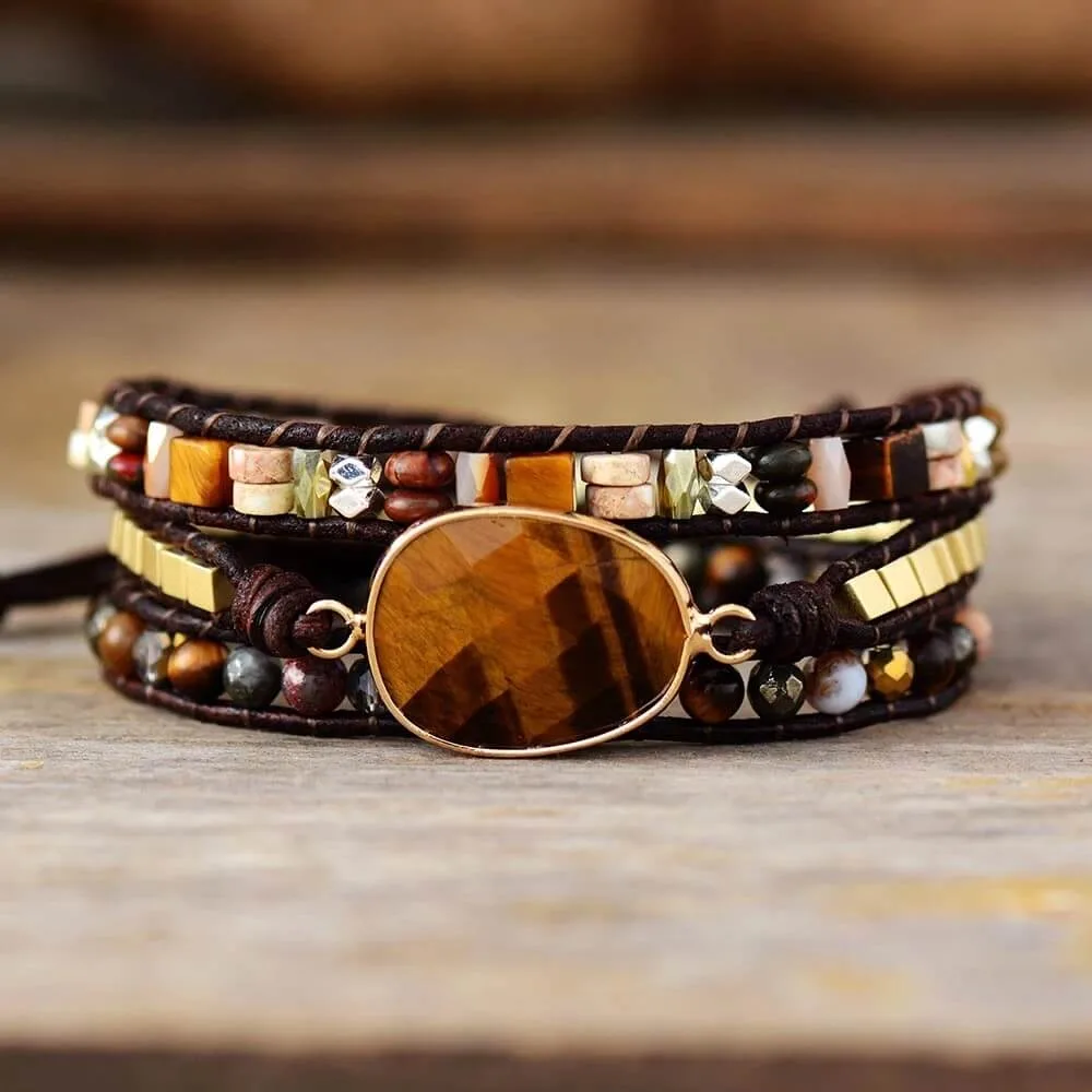 Pulseira Pedra Natural Olho de Tigre 3 Voltas