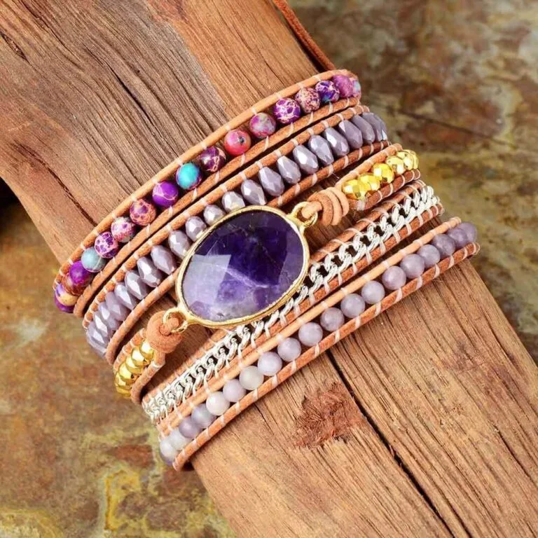 Pulseira Pedra Ametista Natural 5 Voltas