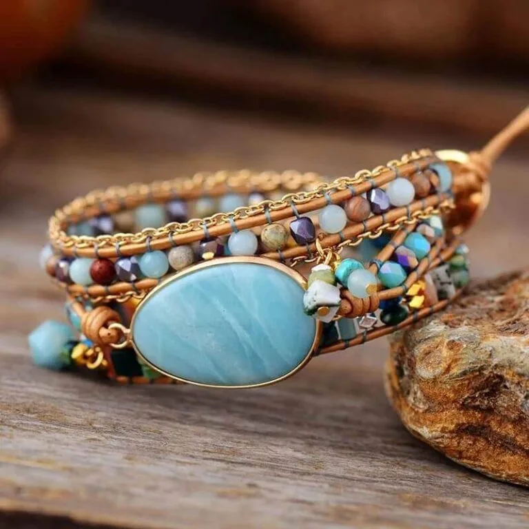 Pulseira  Pedra Natural Amazonita 3 Voltas