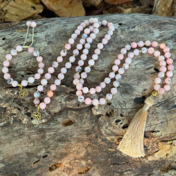 Japamala 108 Contas Opala Rosa + Pulseira Brinde