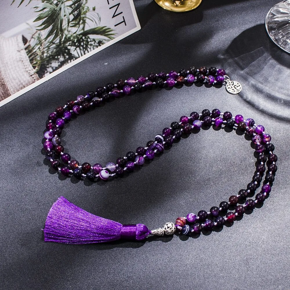 Japamala 108 Contas Ágata Roxa