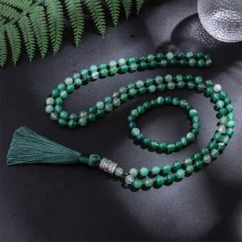 Japamala 108 Contas Ágata Verde + Pulseira Brinde