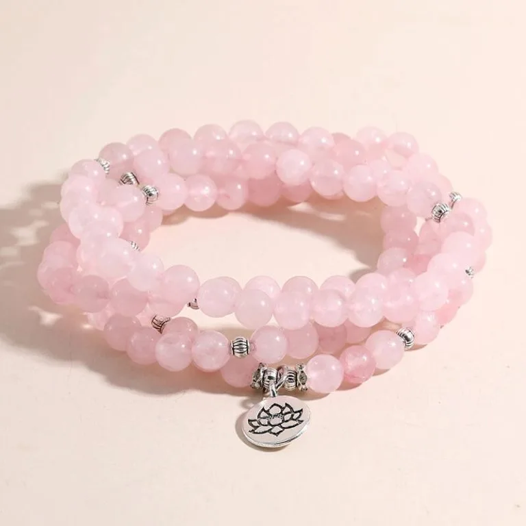 Pulseira Japamala 108 Contas Quartzo Rosa