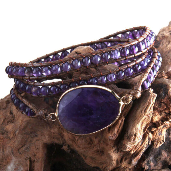 Pulseira Ametista Chevron 3 Voltas