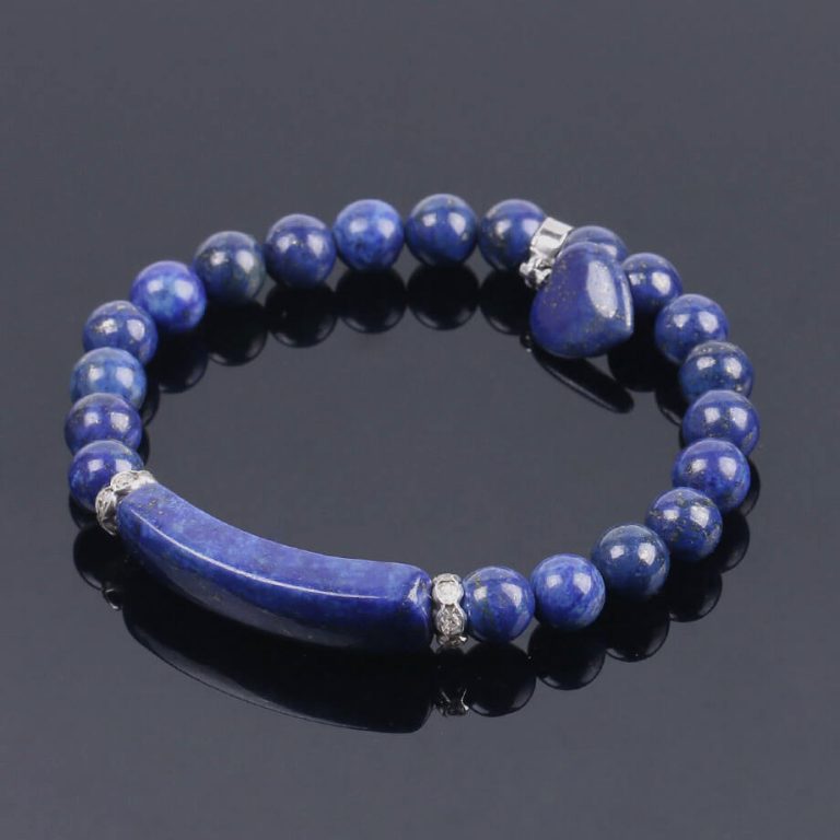 Pulseira Lápis Lazuli Pedra Natural Coração