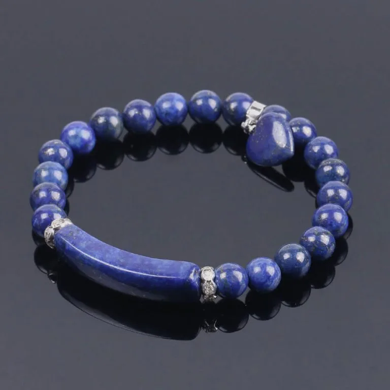 Pulseira Lápis Lazuli Pedra Natural Coração