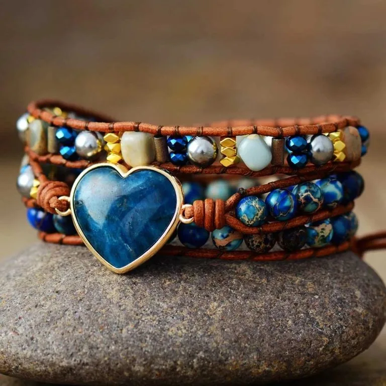 Pulseira Pedra Natural Apatita Coração