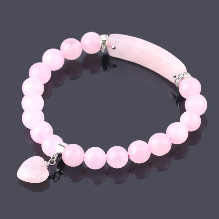 Pulseira Quartzo Rosa Pedra Natural Coração