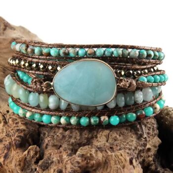 Pulseira Amazonita 5 Voltas Boho Chic - Purificação Energética