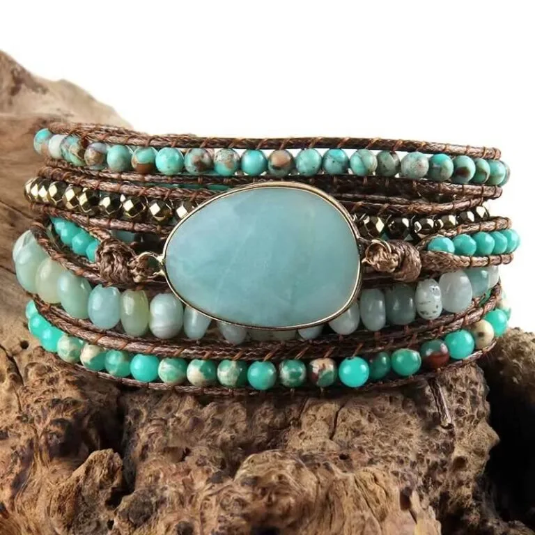 Pulseira Amazonita 5 Voltas Boho Chic - Purificação Energética
