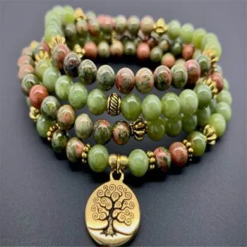 Pulseira Japamala 108 Contas Unakita e Jaspe Verde