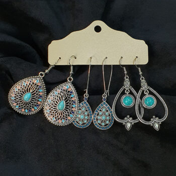 3 Pares de Brincos Vintage Turquesa
