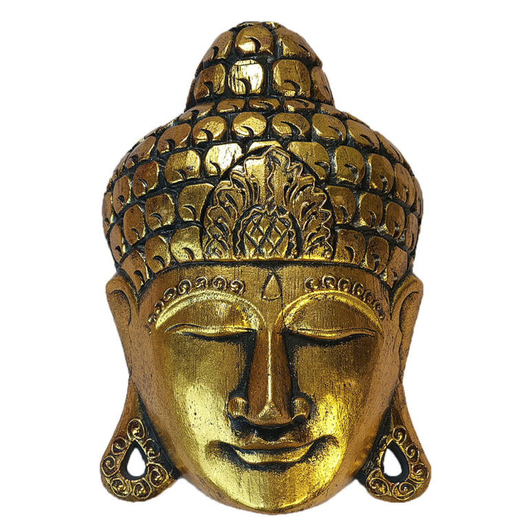 Máscara de Buda Dourada em Madeira