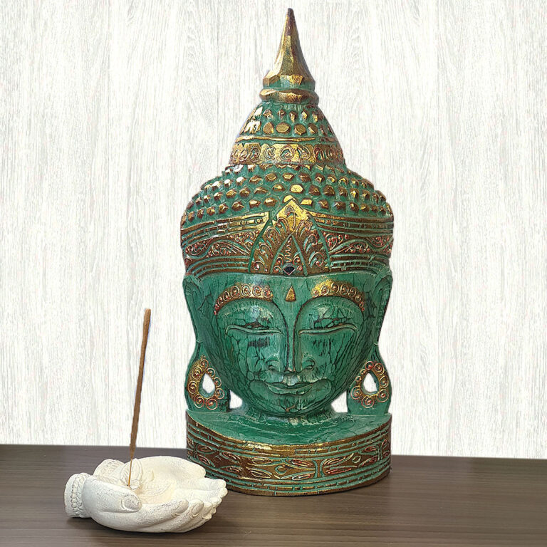 Máscara de Buda Verde em Madeira