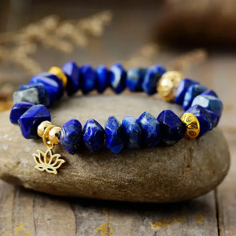 Pulseira Lápis Lazúli e Flor de Lótus