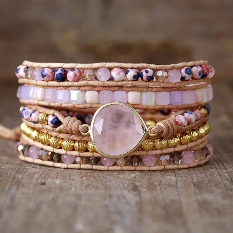 Pulseira Quartzo Rosa 5 Voltas - Energia do Amor