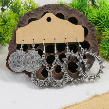 Conjunto 3 Pares de Brincos Boho Vintage Prata