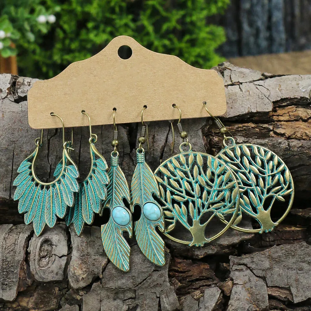 Conjunto de 3 Brincos Boho Vintage - Conexão a Terra