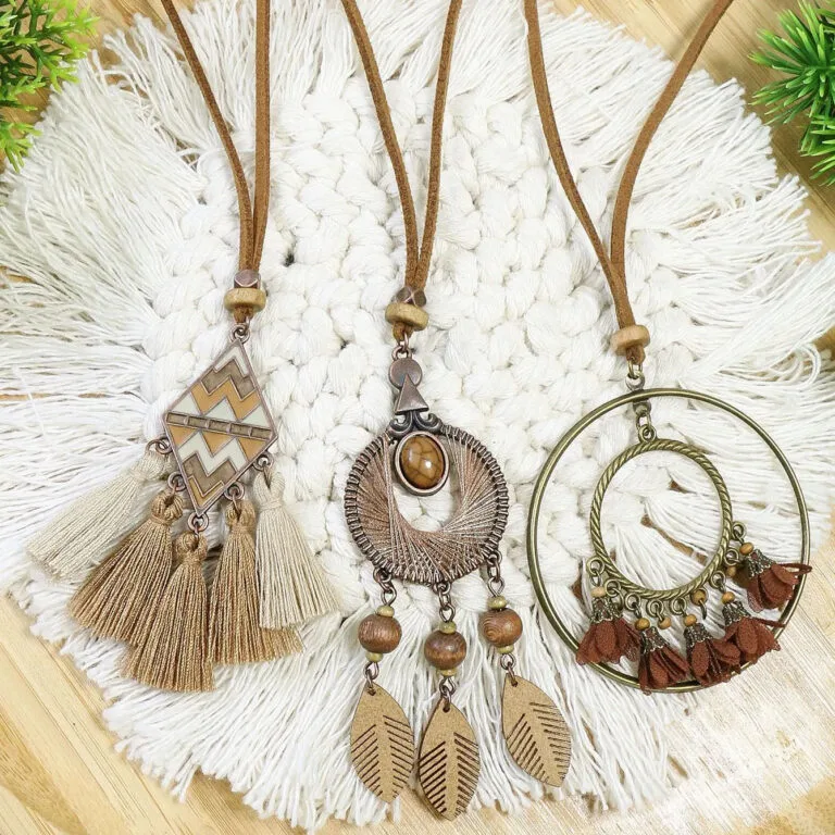 Conjunto 3 Colares Couro Rustico Vintage Étnico
